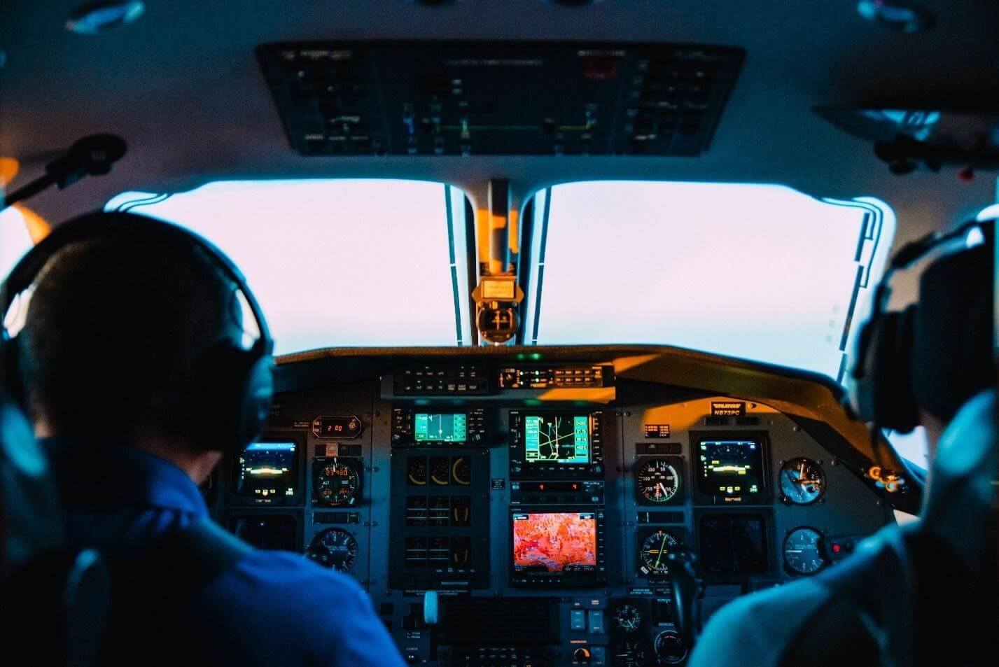 Complicated plane cockpit.