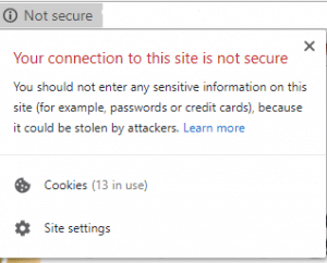 Screenshots of how Google presents the 'Secure' and 'Not secure' label.